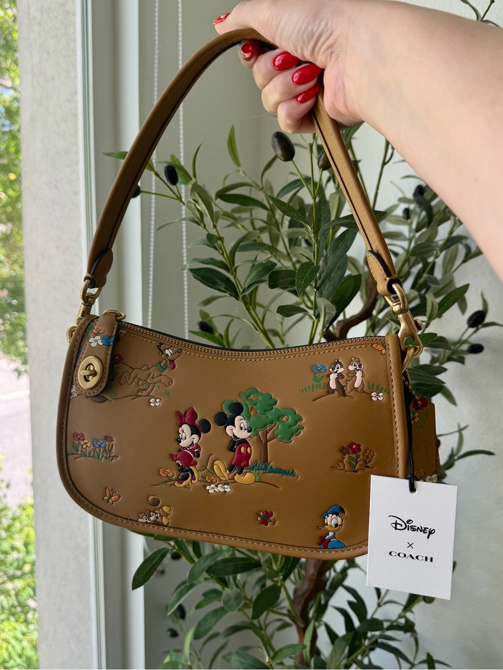 Coach x Disney Mickey & Friends Swinger Leather Shoulder Bag in Honey Brown